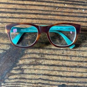 SEE unisex prescription frames.  Brown w/turquoise (wood/resin grain) Italy EUC